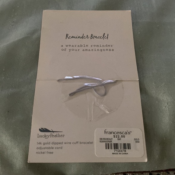 Francesca’s Reminder Bracelet Lucky Feather.. 14k dipped wire cuff.. NWT.. - Picture 2 of 2